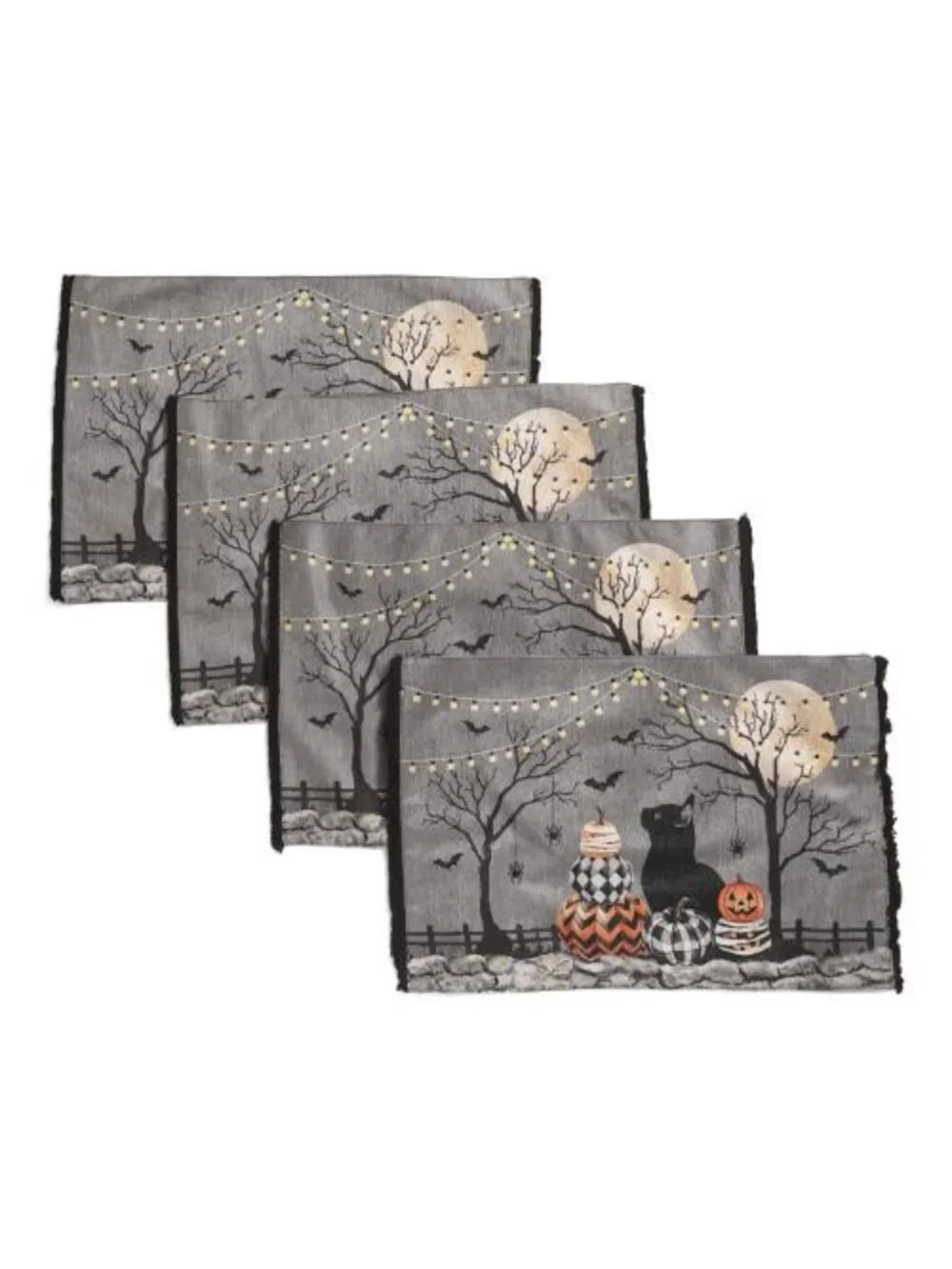 RACHEL ZOE Set/4 Mackenzie-Childs Inspired Cat & Pumpkin Halloween Placemats NEW